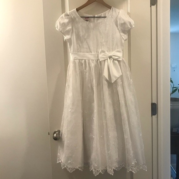 Rosenau Girls White Lace Embroidered Communion Dress - Size 14 - Picture 7 of 11